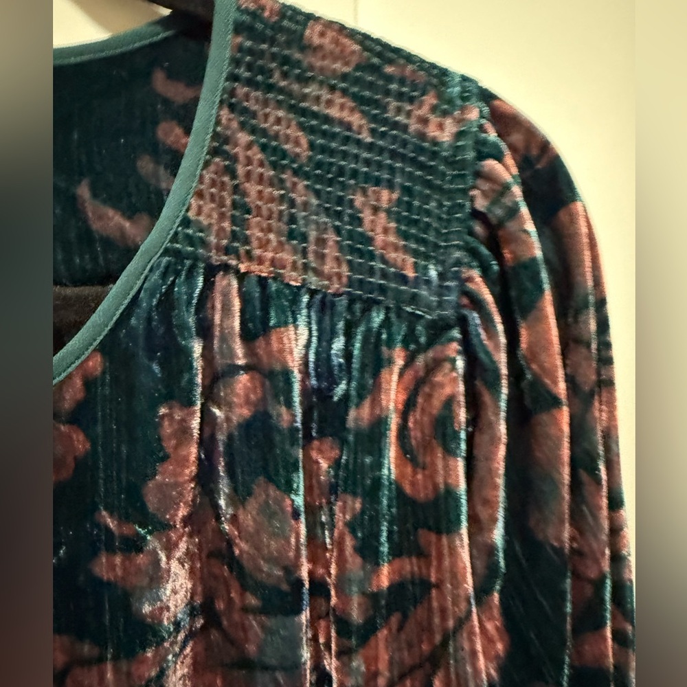 Anthropologie Faustino Velvet Peasant Blouse Old World Elegant Pastoral Floral - Picture 8 of 11